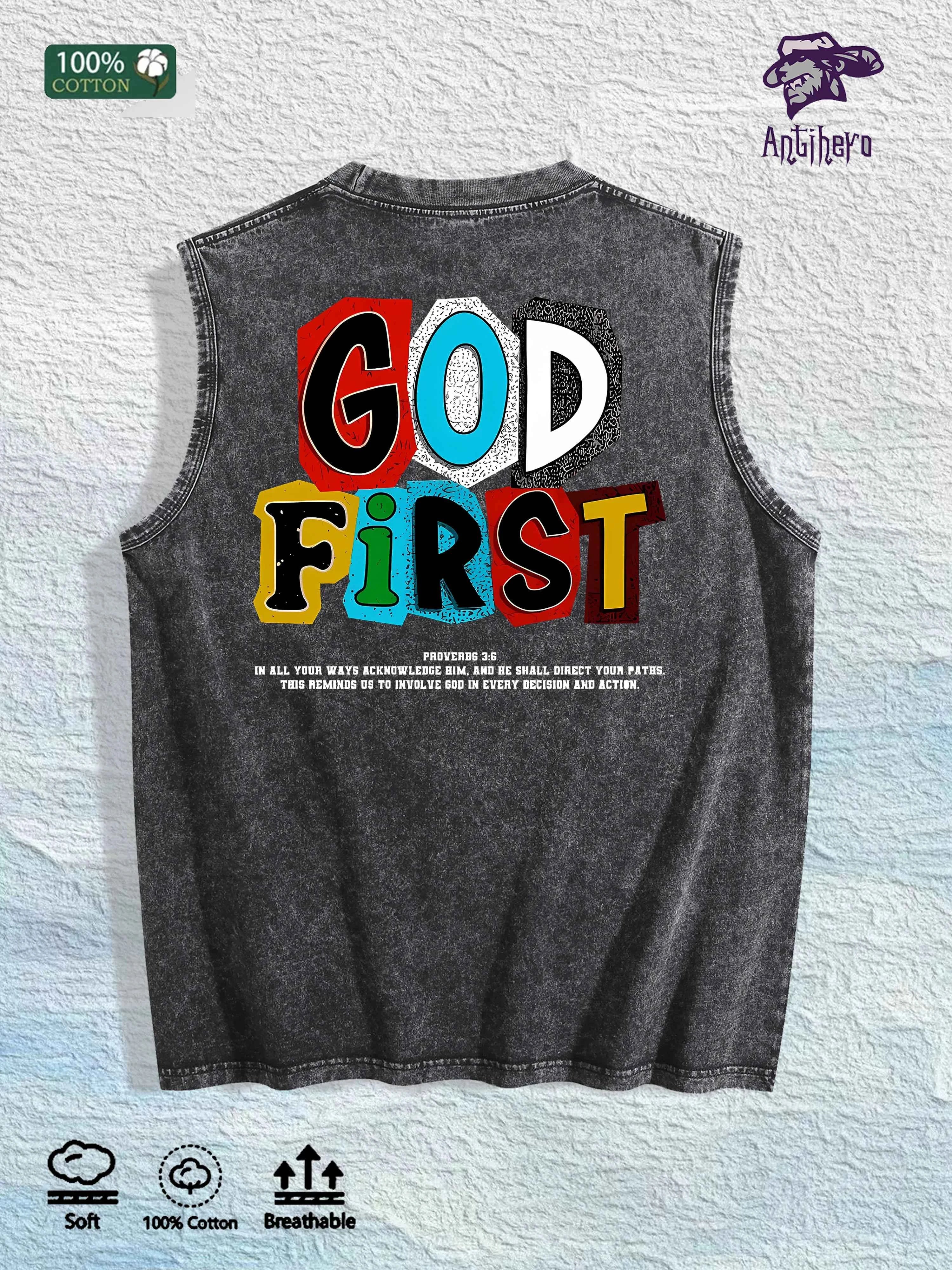 GOD FIRST Graphic Washed Vest US Warehouse 3 Colors Cotton Tank