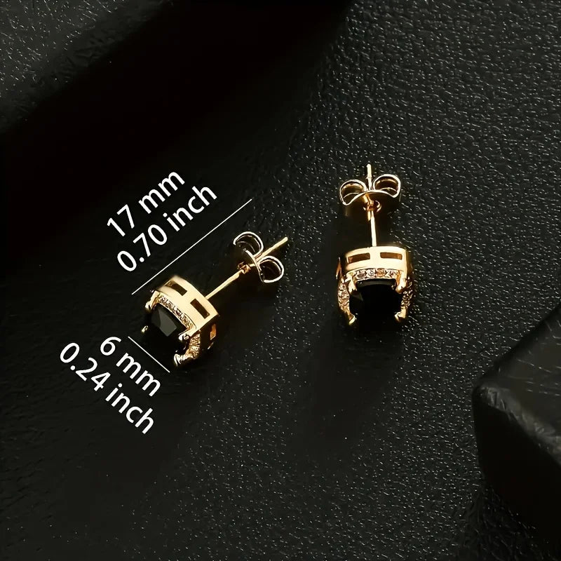 USA Warehouse Square Black Diamond Stud Christmas Gifts Jewelry Men Women 5A Cubic Zirconia 14K Gold Plated Rectangle CZ Earring
