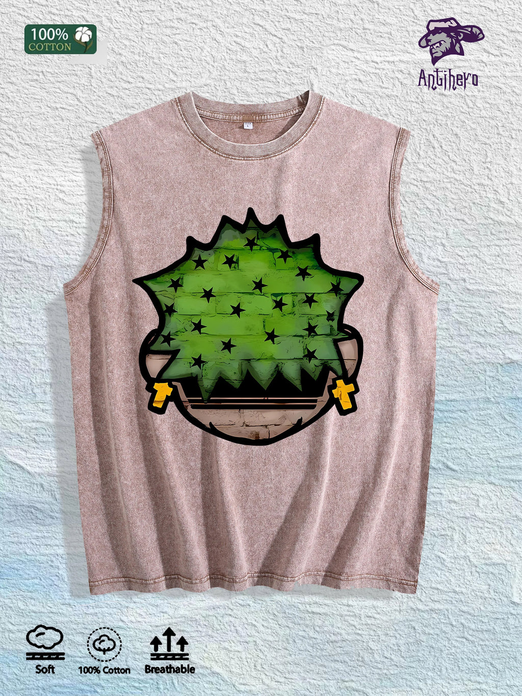 Cartoon Plant Graphic Washed Vest US Warehouse 3 Colors Cotton Tank