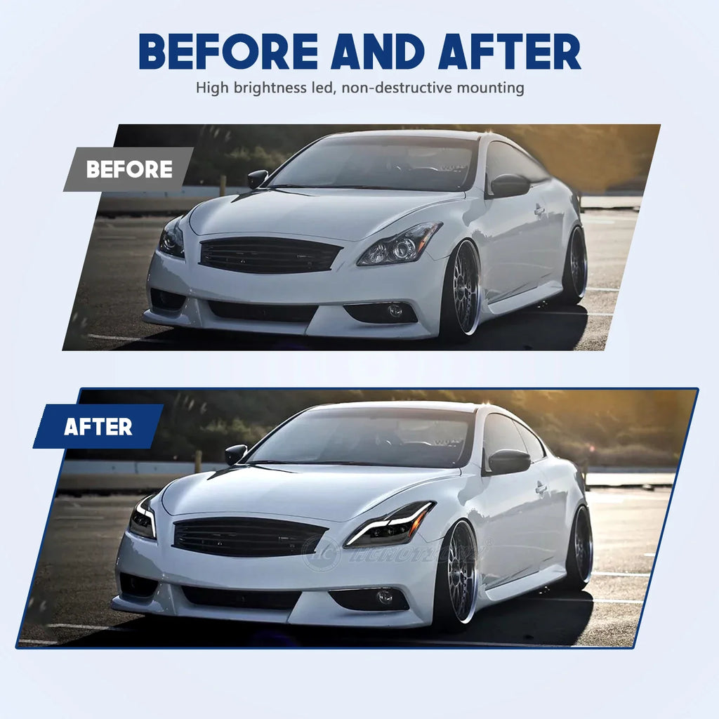 HCMOTIONZ LED Headlights for Infiniti G37 2008-2013 Animation DRL Q60 Coupe Convertible 2014-2015 Car Front Lamps Assembly