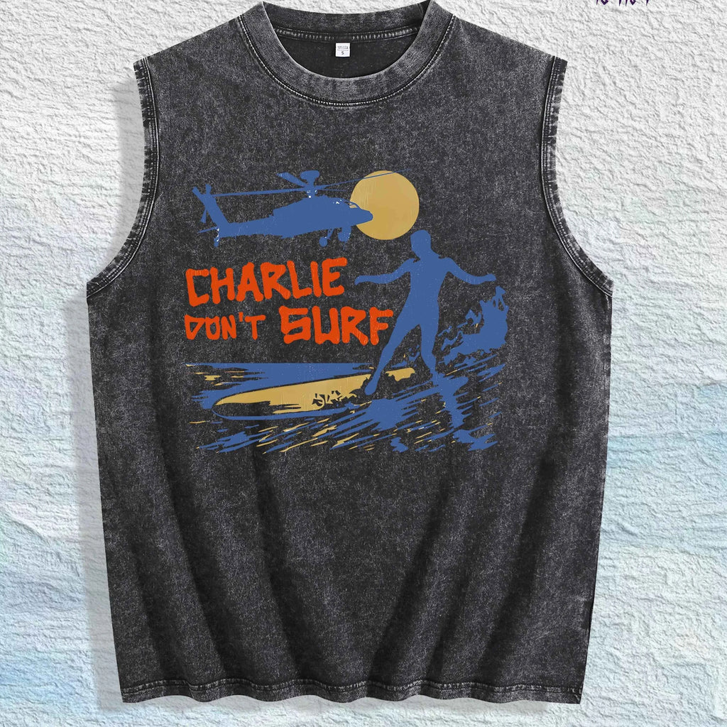 Charlie Don't Surf Graphic Washed Vest US Warehouse 3 Colors Cotton Tank