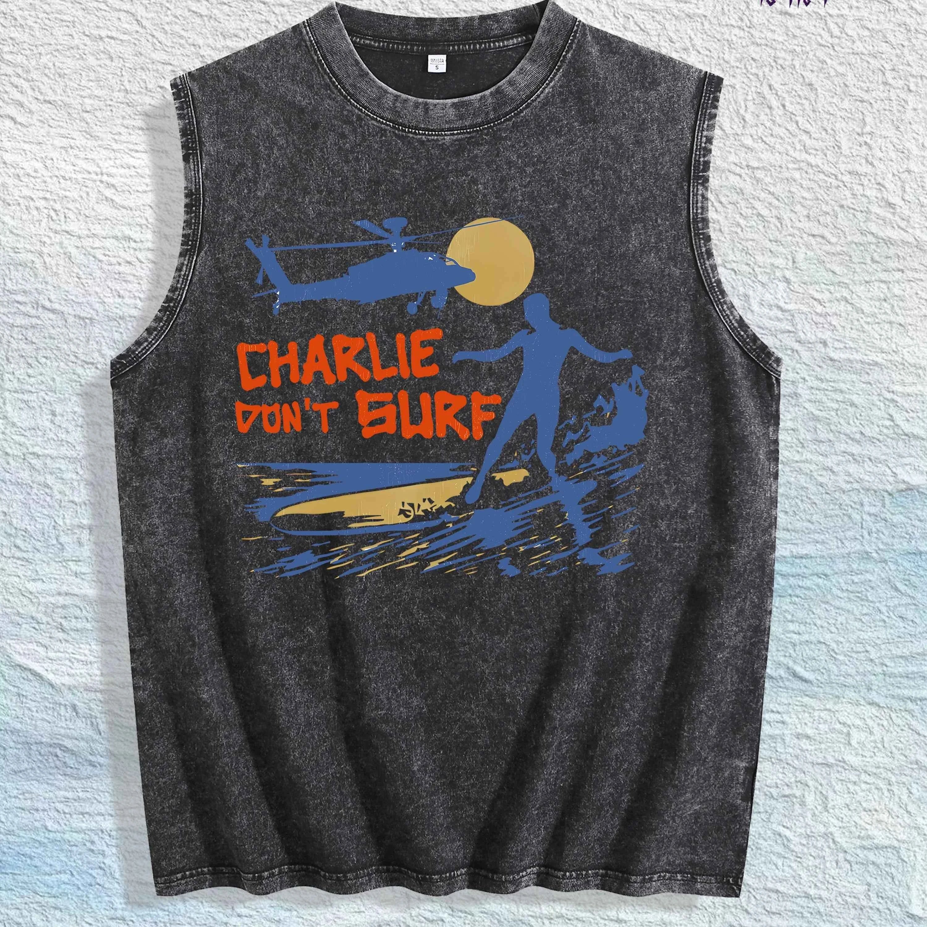 Charlie Don't Surf Graphic Washed Vest US Warehouse 3 Colors Cotton Tank