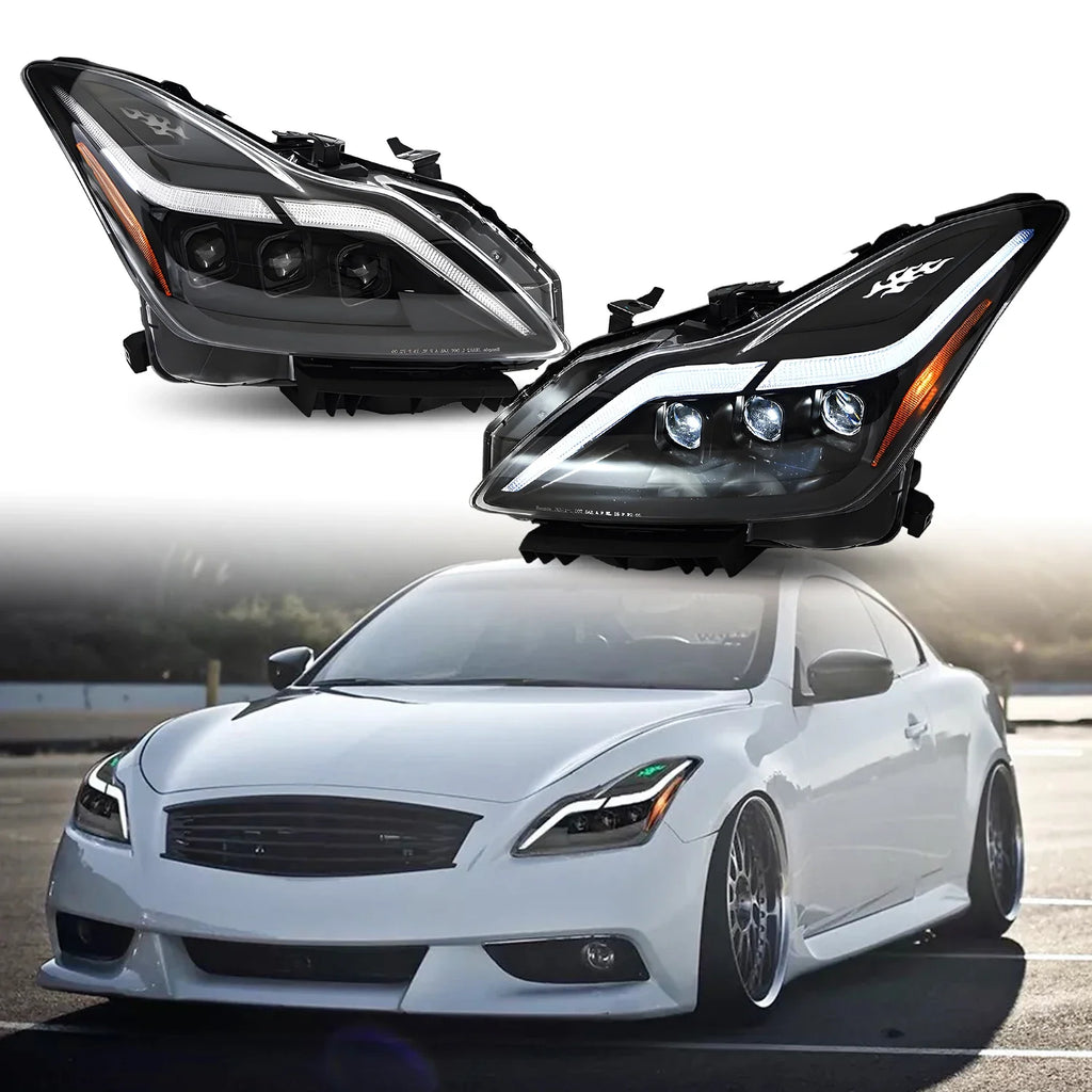HCMOTIONZ LED Headlights for Infiniti G37 2008-2013 Start up Animation Q60 Coupe Convertible 2014-2015 Front Lamps Two Doors Car