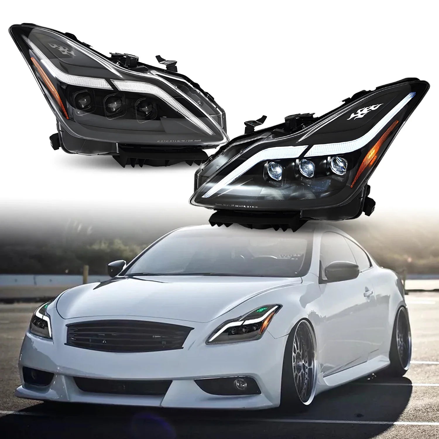 HCMOTIONZ LED Headlights for Infiniti G37 2008-2013 Start up Animation Q60 Coupe Convertible 2014-2015 Front Lamps Two Doors Car