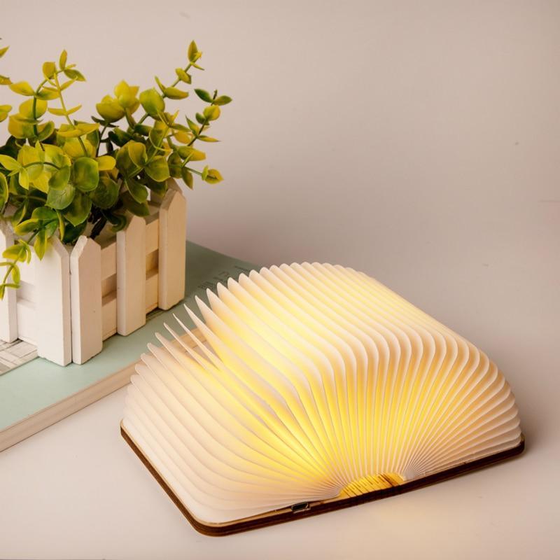 Wood Book Lamp Light USB Rechargeable Foldable Read Lamp LED Magnetic Colorful Dimming Night Light for Home Decor Gift