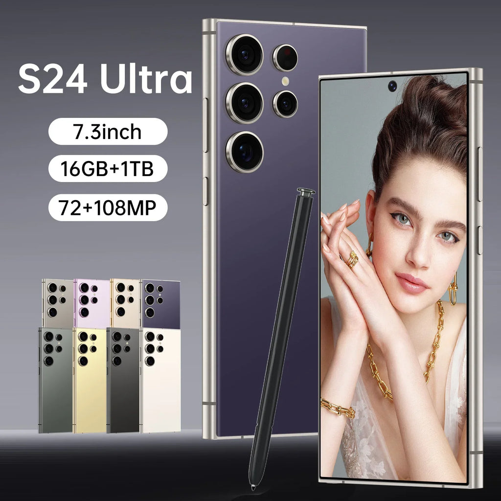 Hot Selling S24 ULTRA Original 16GB+1TB 7.3 Inch Full Display 48MP+108MP Android 14 16GB+1TB Mobile Cell Phone Smartphone