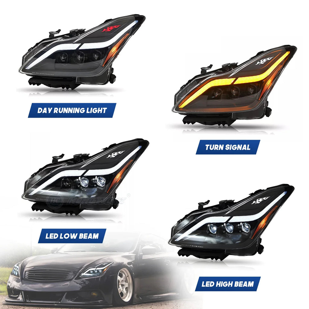HCMOTIONZ LED Headlights for Infiniti G37 2008-2013 Start up Animation Q60 Coupe Convertible 2014-2015 Front Lamps Two Doors Car