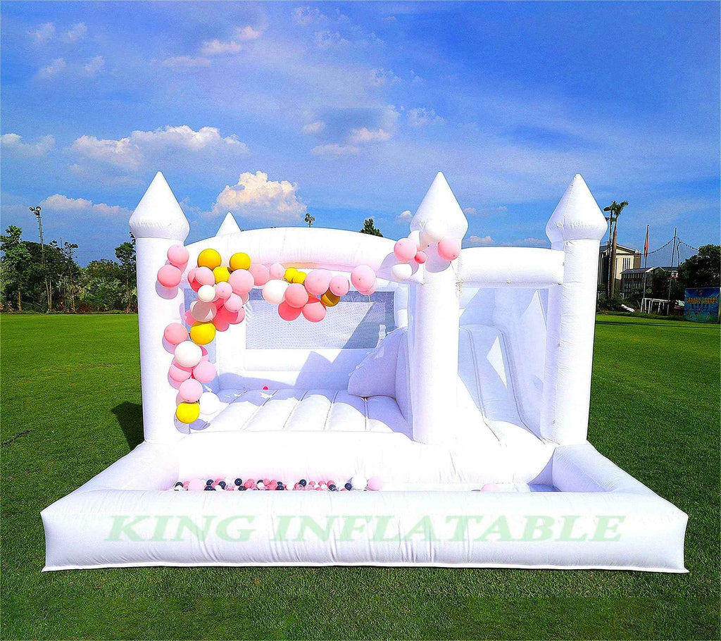 15x15x10ft White Inflatable Bounce Castle Kids Bounce House with Slide,Ball Pit for Party