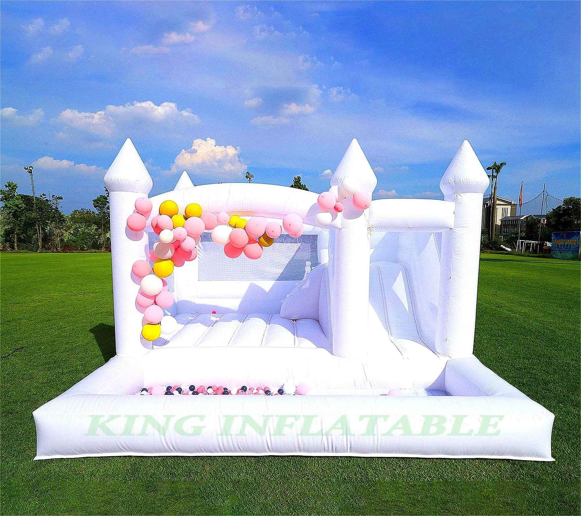 15x15x10ft White Inflatable Bounce Castle Kids Bounce House with Slide,Ball Pit for Party