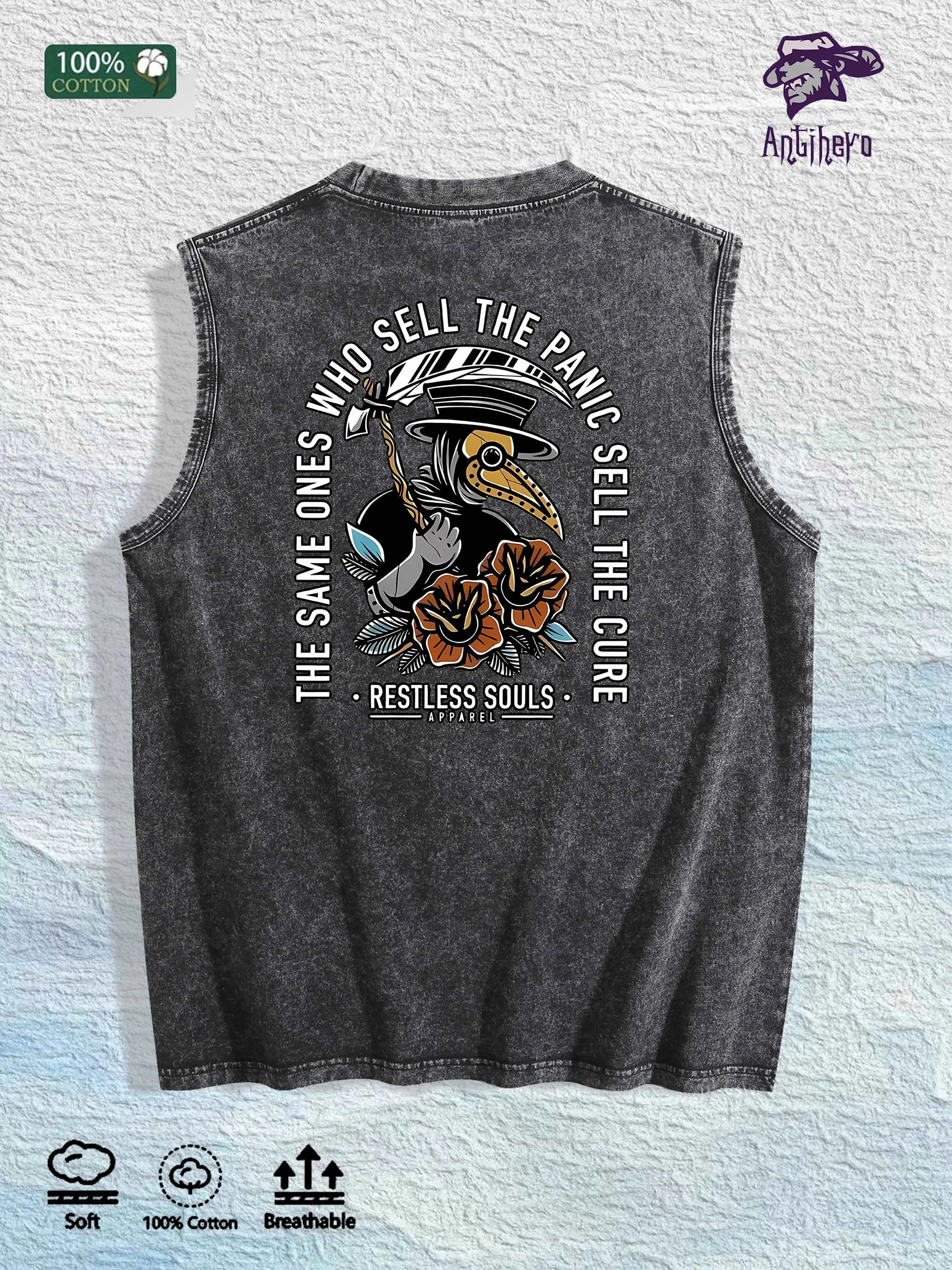 Restless Souls Graphic Washed Vest US Warehouse 3 Colors Cotton Tank