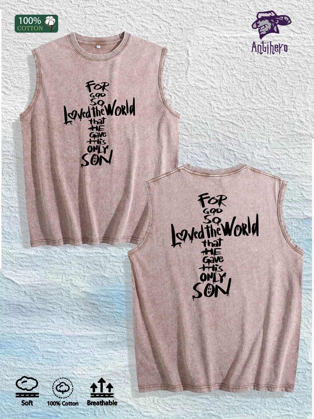 For God so Loved the World Graphic Washed Vest US Warehouse 3 Colors Cotton Tank