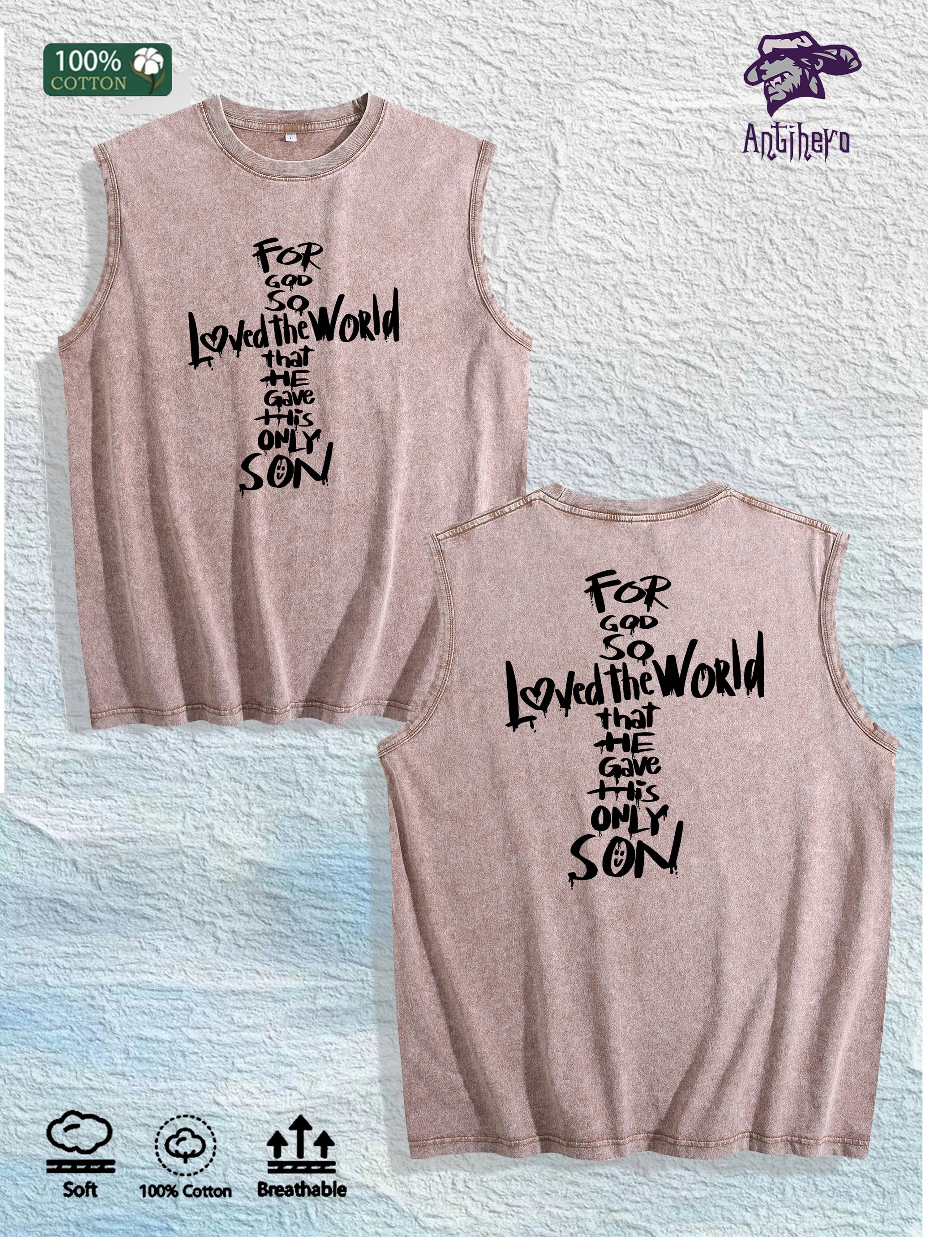For God so Loved the World Graphic Washed Vest US Warehouse 3 Colors Cotton Tank