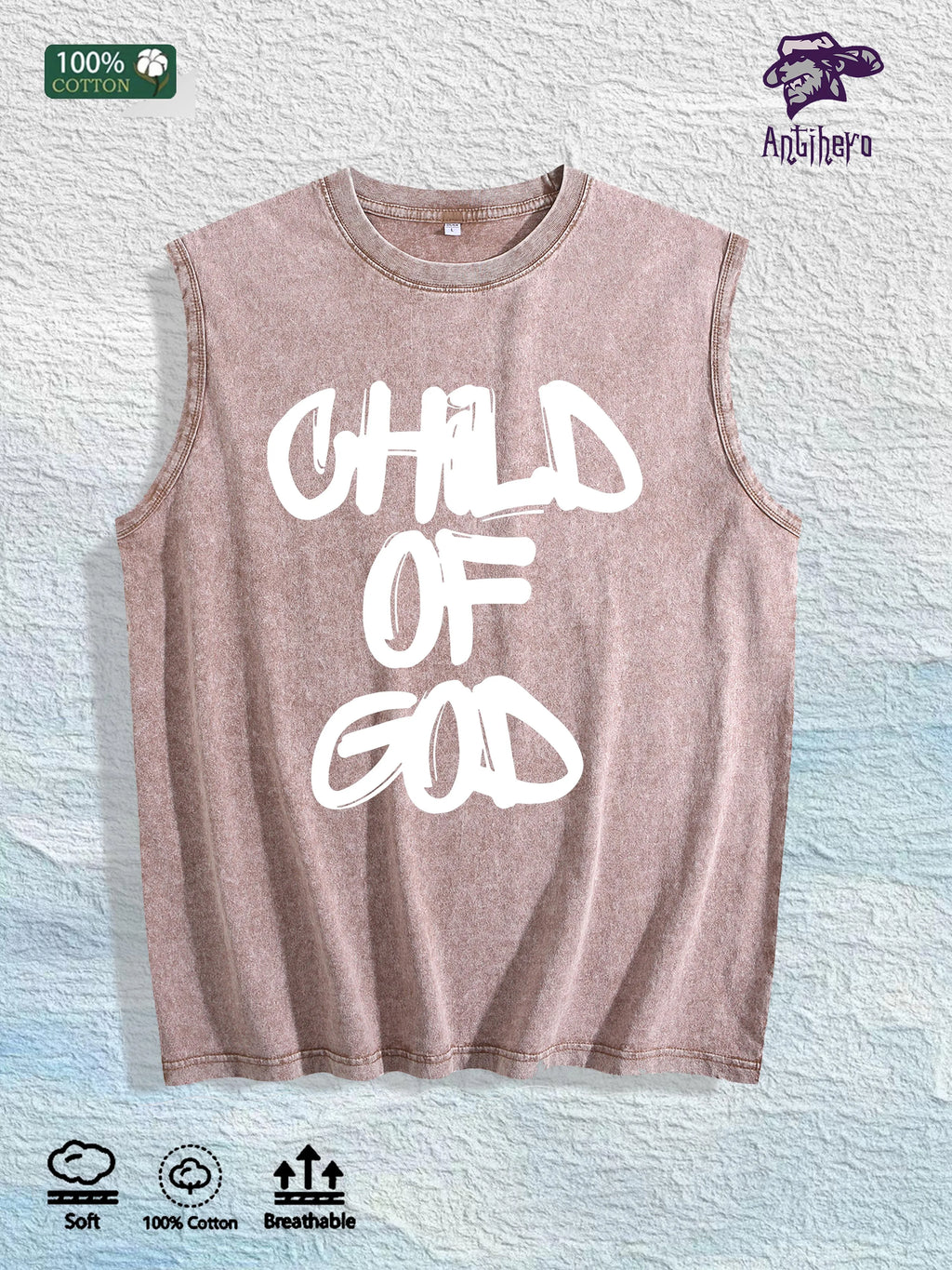 CHILD of GOD Slogan Graphic Washed Vest US Warehouse 3 Colors Cotton Tank