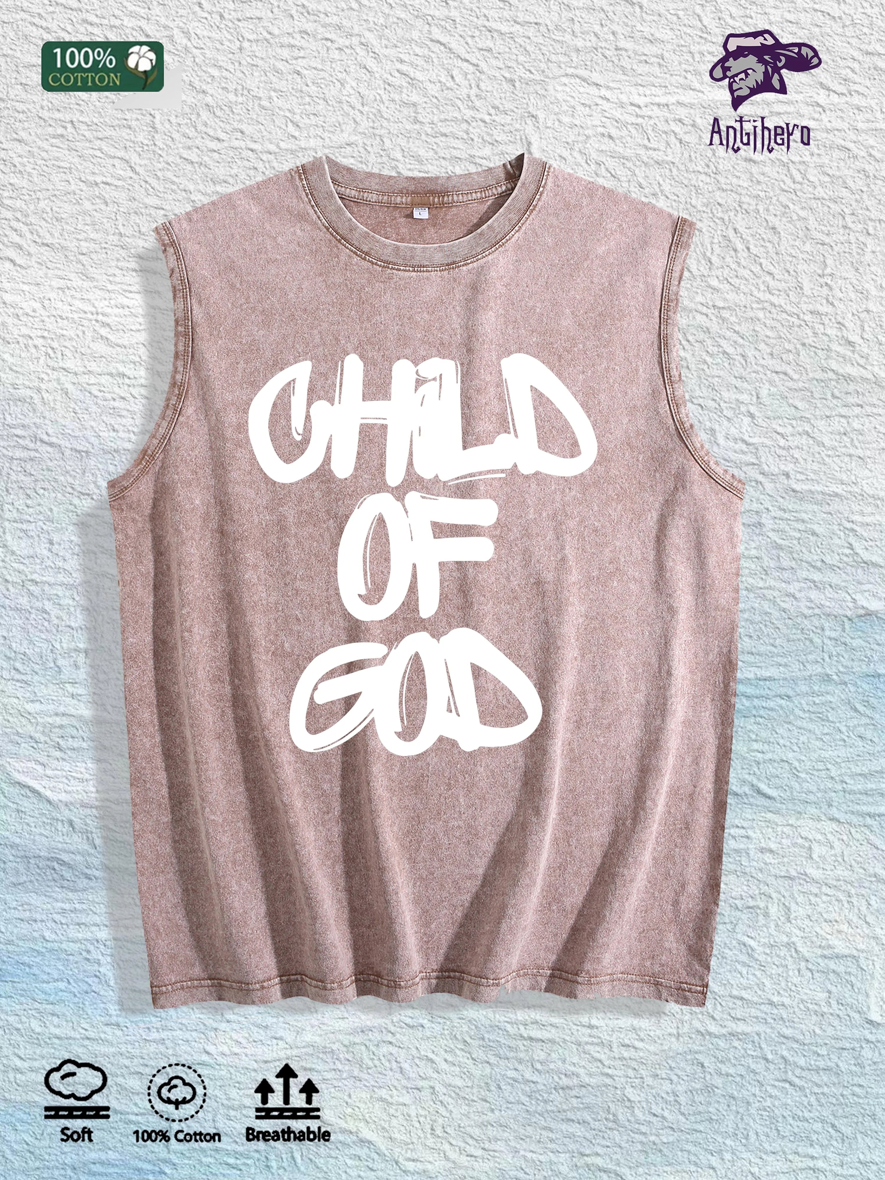 CHILD of GOD Slogan Graphic Washed Vest US Warehouse 3 Colors Cotton Tank