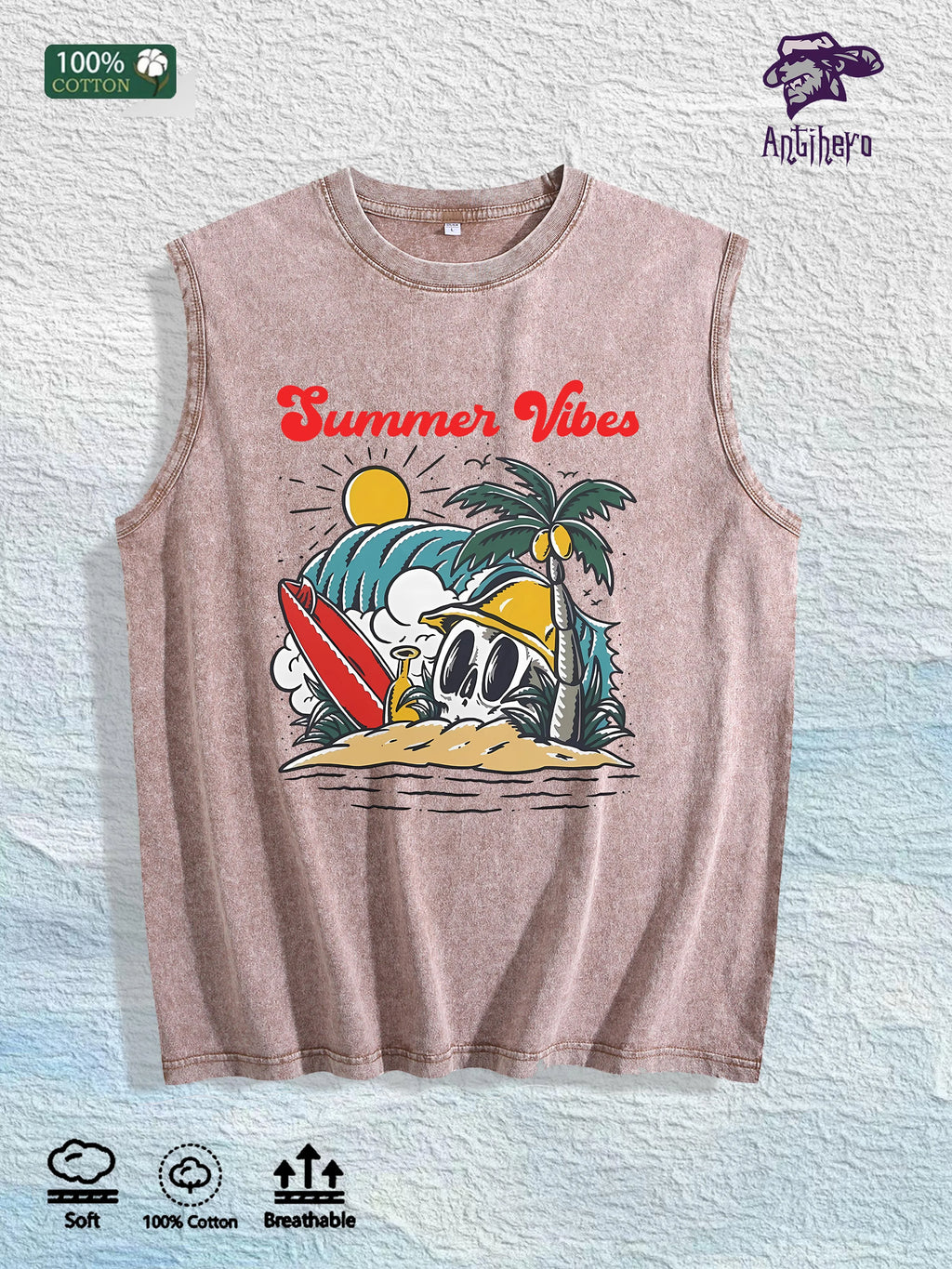 ROOST Waterfowl Deer Graphic Washed Vest US Warehouse 3 Colors Cotton Tank