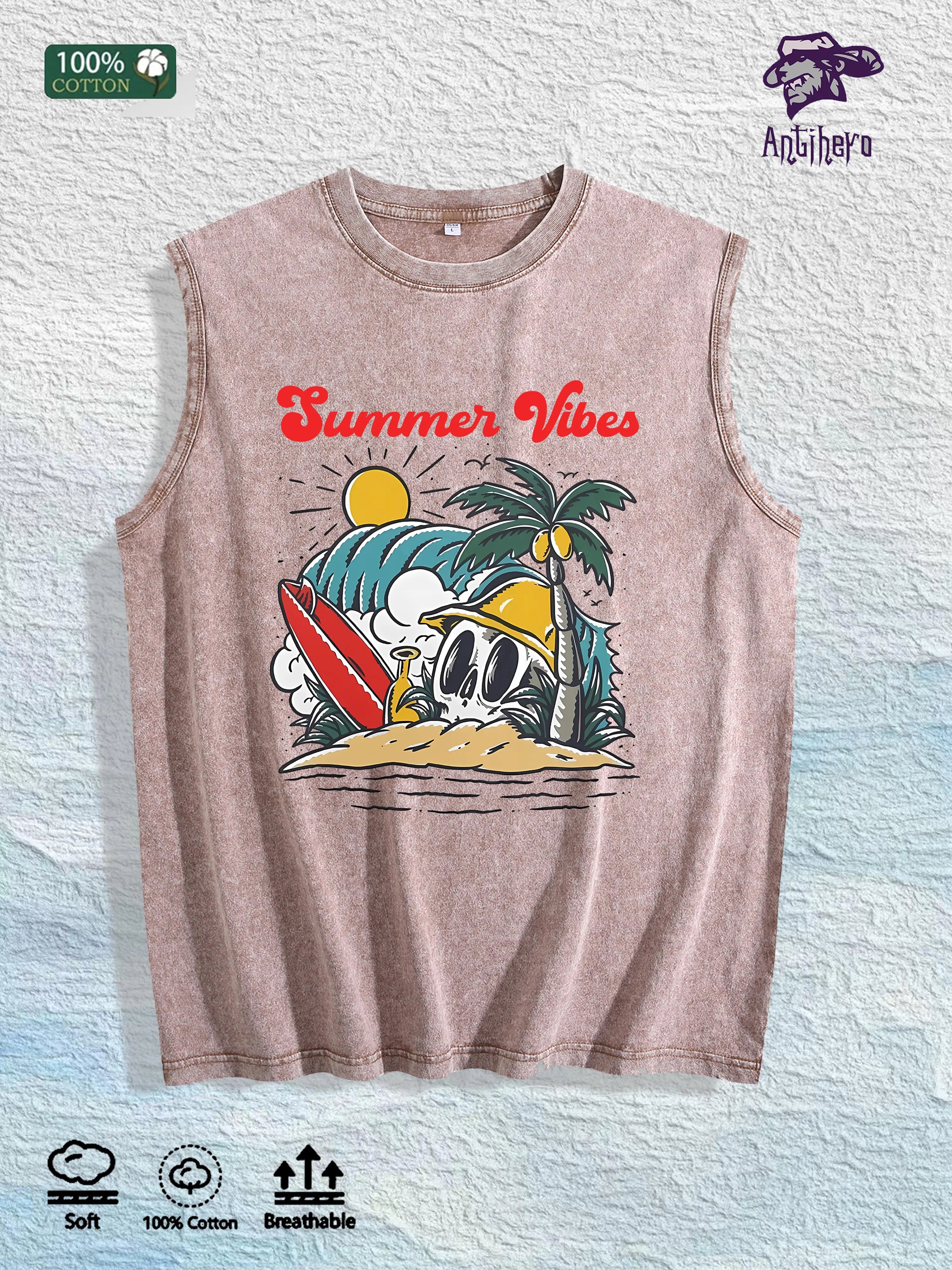 ROOST Waterfowl Deer Graphic Washed Vest US Warehouse 3 Colors Cotton Tank