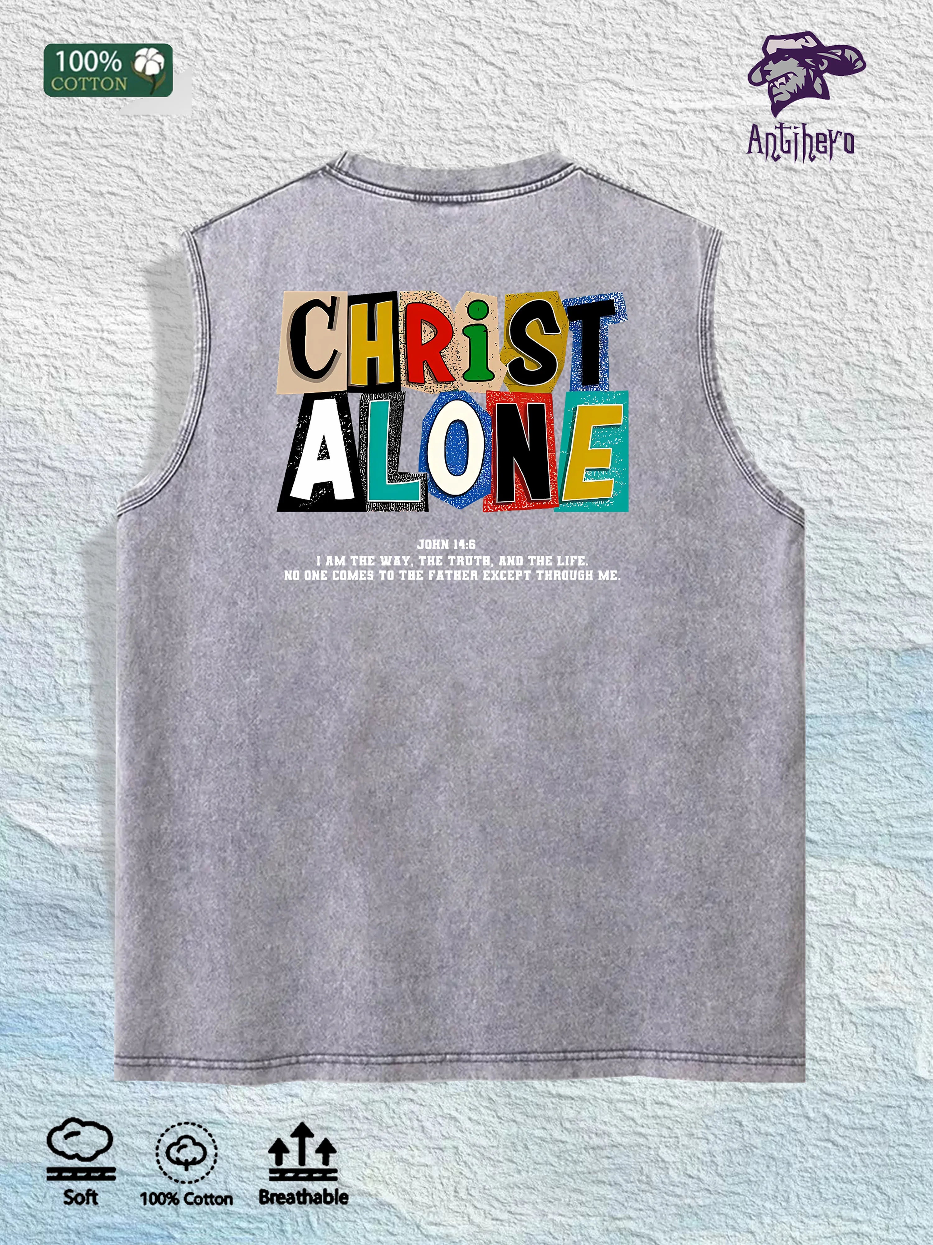 Christ Alone Graphic Washed Vest US Warehouse 3 Colors Cotton Tank