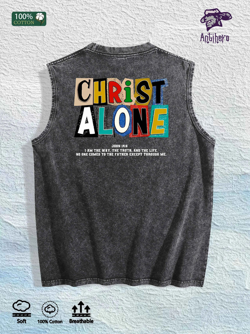Christ Alone Graphic Washed Vest US Warehouse 3 Colors Cotton Tank