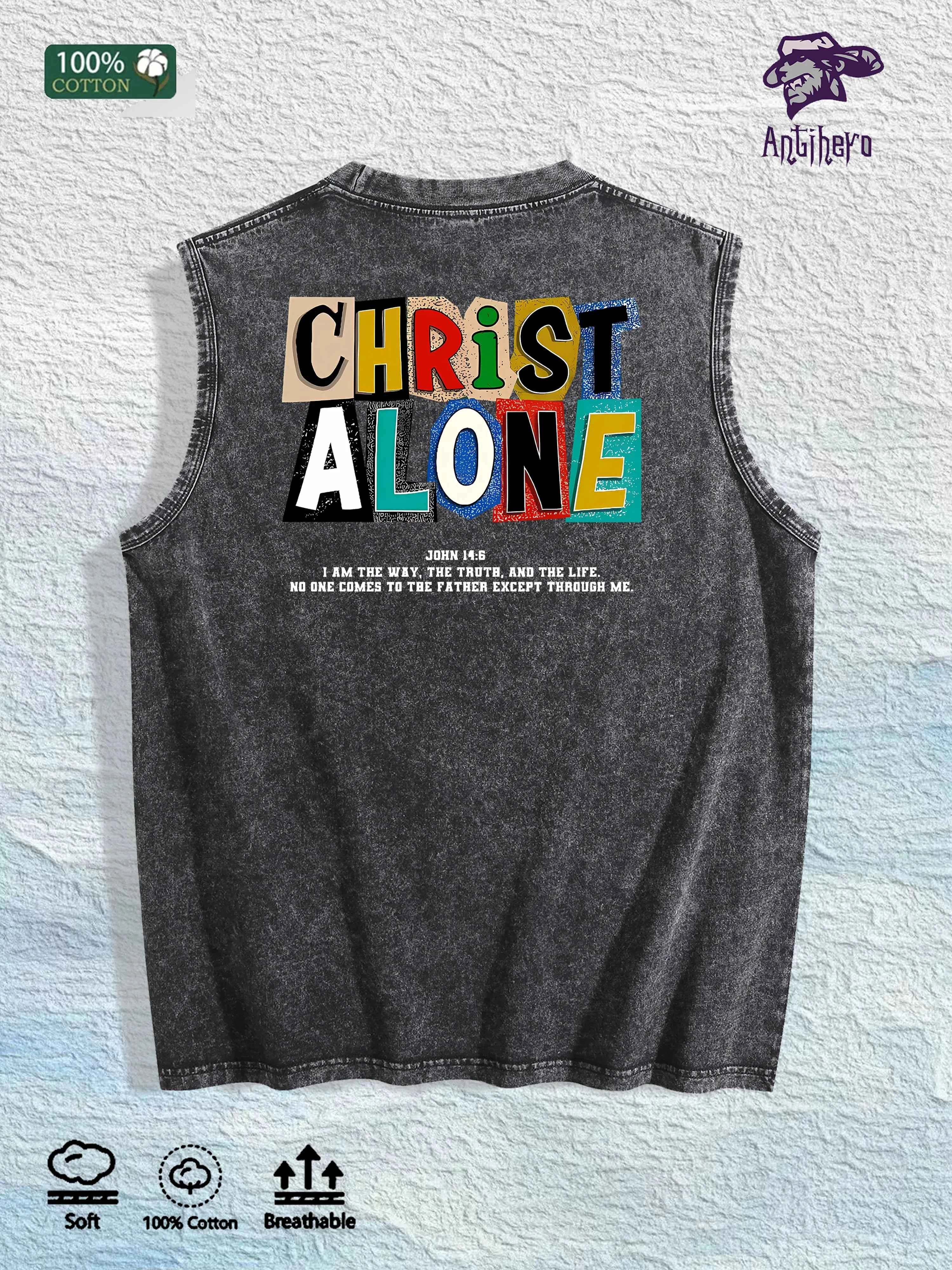 Christ Alone Graphic Washed Vest US Warehouse 3 Colors Cotton Tank