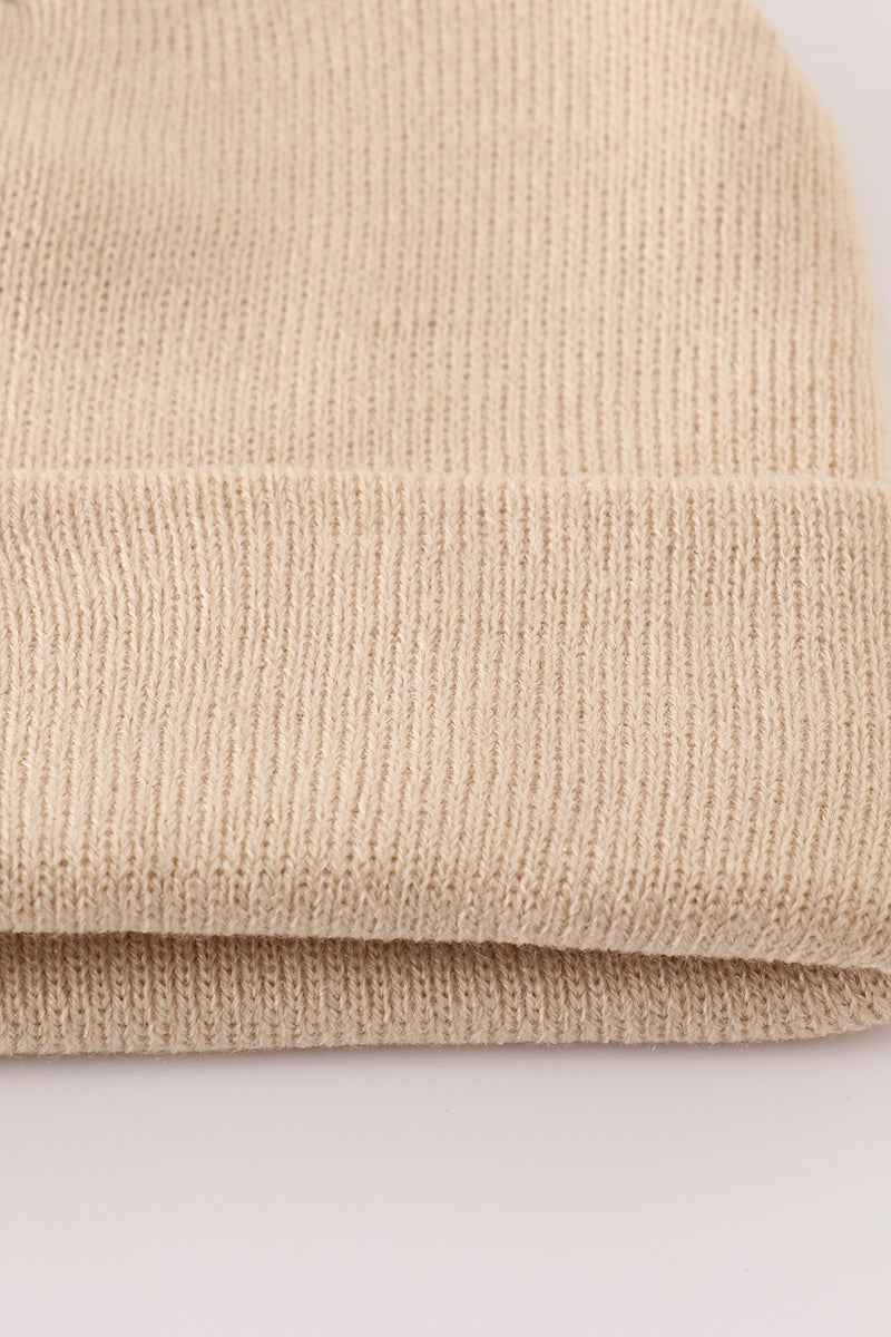 Beige ribbed basic knit beanie hat