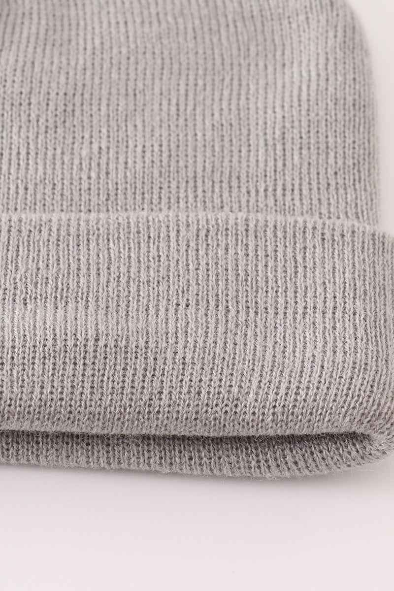 Grey ribbed basic knit beanie hat