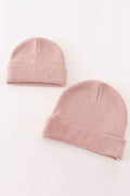 Pink ribbed basic knit beanie hat