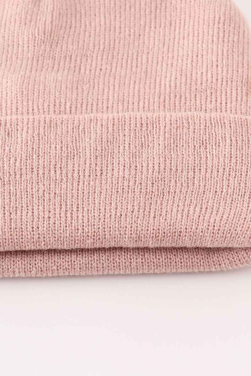 Pink ribbed basic knit beanie hat