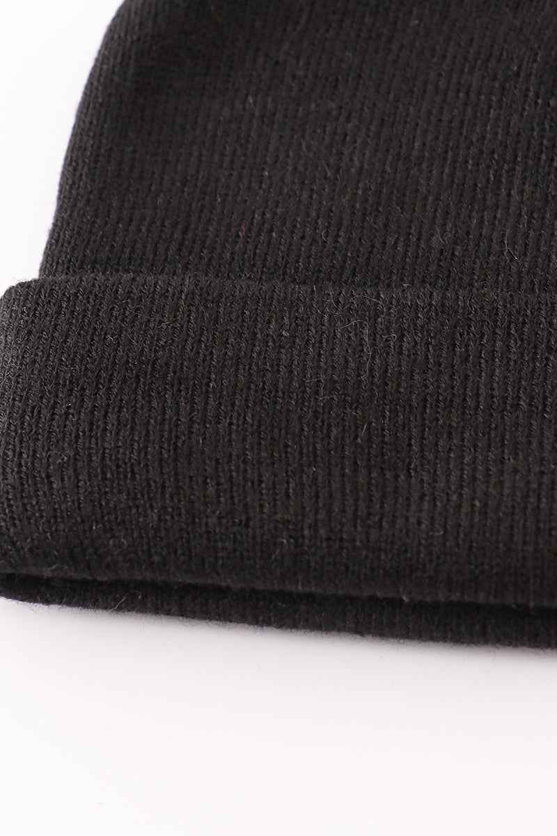 Black ribbed basic knit beanie hat