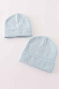 Blue ribbed basic knit beanie hat