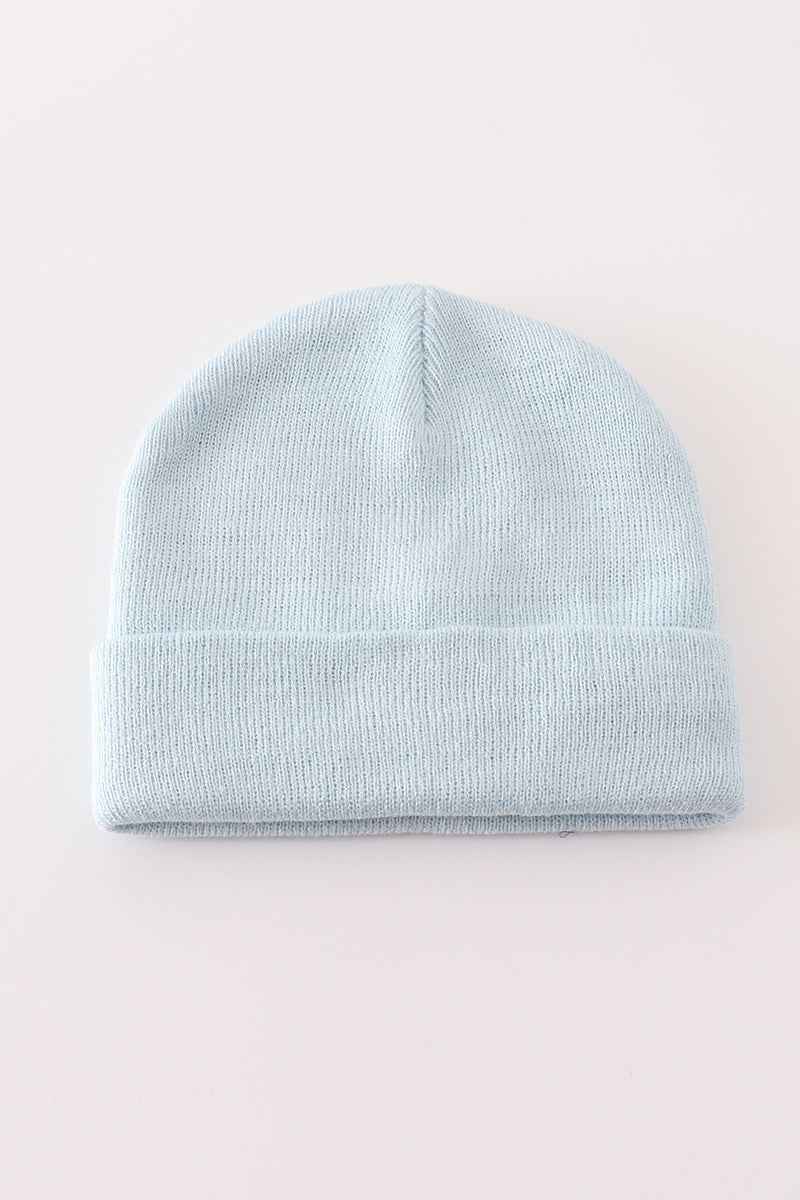 Blue ribbed basic knit beanie hat