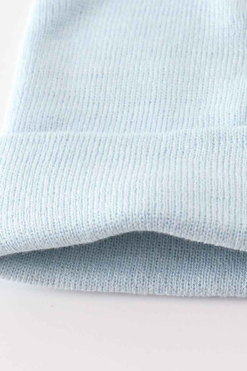Blue ribbed basic knit beanie hat