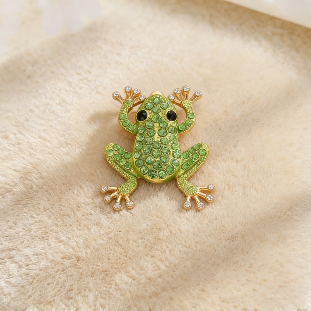 Trendy Frog Animal Earrings with Crystal & Pearl Accents