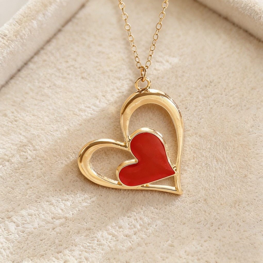 Sweet Hollow Heart Pendant Necklace & Earrings Set
