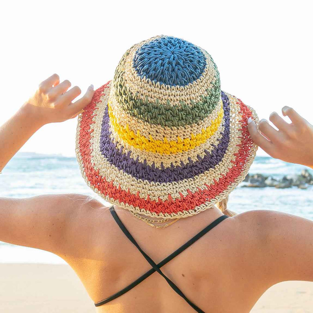 Rainbow Woven Straw Bucket Hat