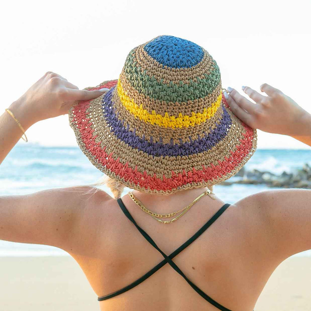 Rainbow Woven Straw Bucket Hat