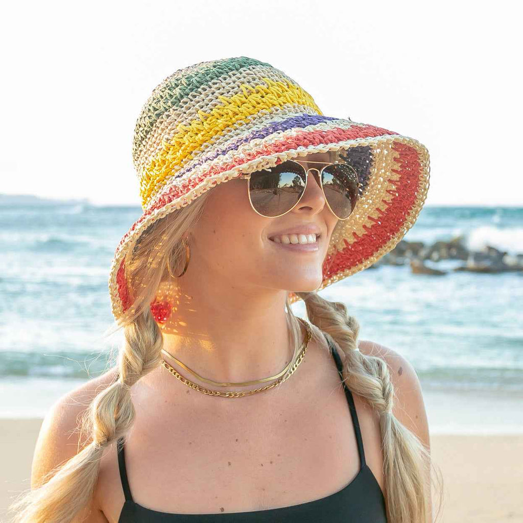 Rainbow Woven Straw Bucket Hat