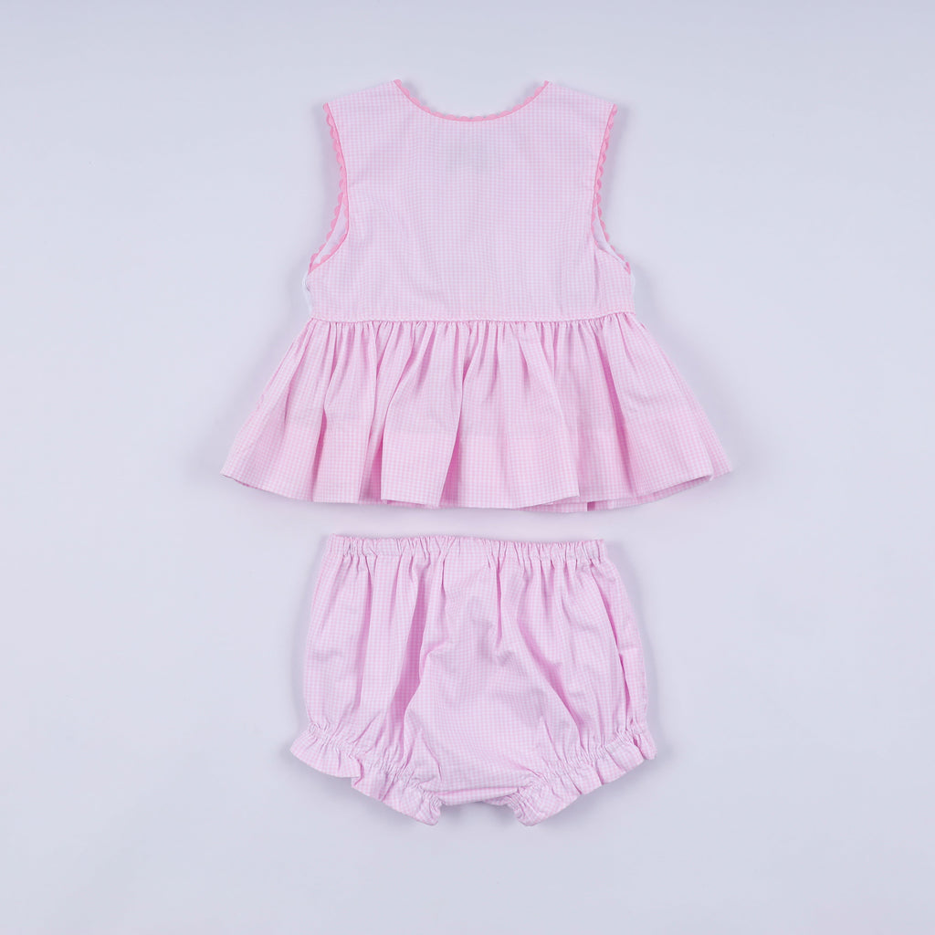 Pink princess hand smocked plaid bloomer set