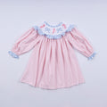 Pink candy cane bow hand smocked ruffle dress