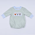 Sage cow hand smocked bubble