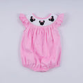 Pink character hand smocked dot ruffle bubble
