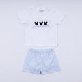 Blue character hand smocked gingham shorts set