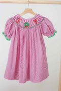 Pink christmas joy hand smocked gingham dress