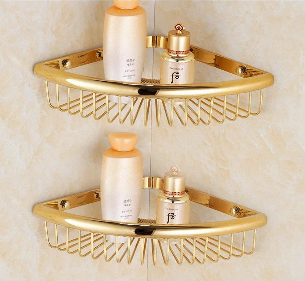 Luxury Shower Bathroom Accessories Set, Towel Ring, Paper Holder, Coat Hook, Toilet Brush, Polished Gold, Bath Hardware