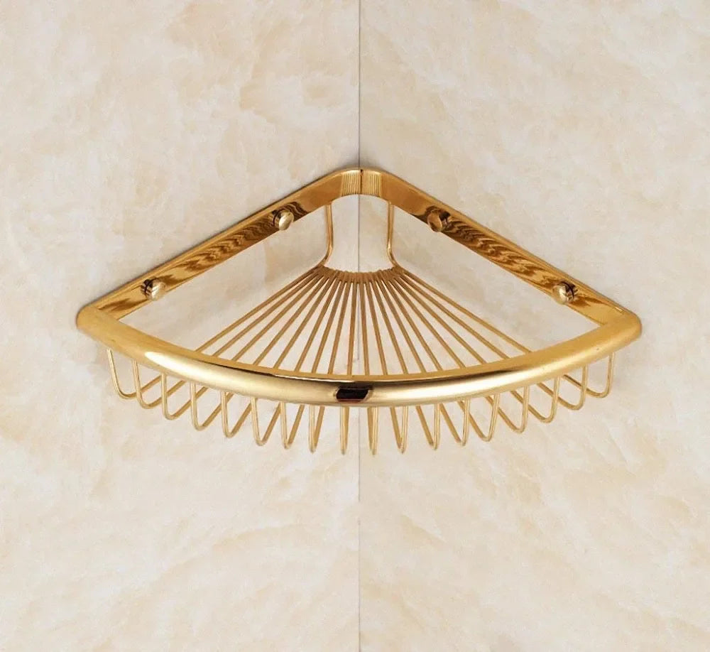 Luxury Shower Bathroom Accessories Set, Towel Ring, Paper Holder, Coat Hook, Toilet Brush, Polished Gold, Bath Hardware