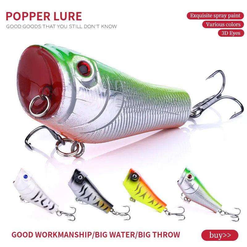 5CM/7.4G Popper Hard Floating Fishing Lure with 3D Lure Eyes in Saltwater
