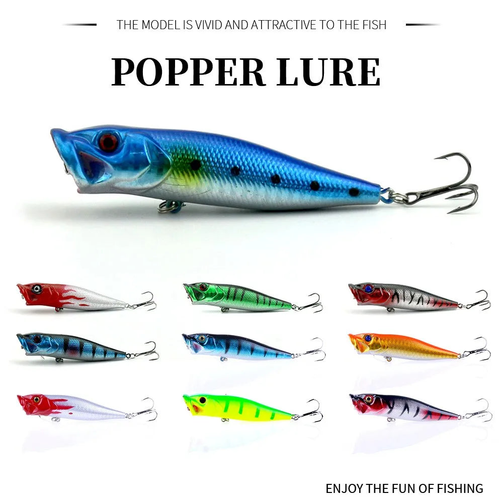 5CM/7.4G Popper Hard Floating Fishing Lure with 3D Lure Eyes in Saltwater