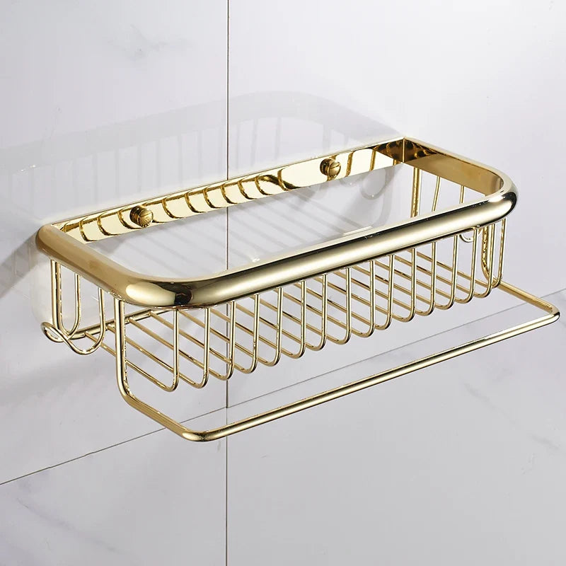 Luxury Shower Bathroom Accessories Set, Towel Ring, Paper Holder, Coat Hook, Toilet Brush, Polished Gold, Bath Hardware