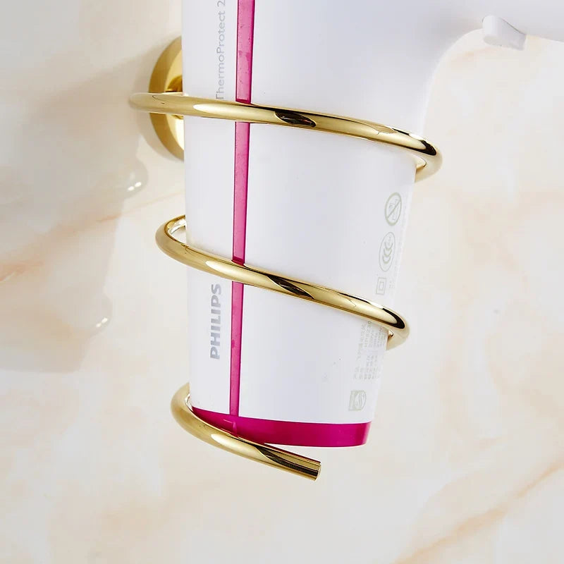 Luxury Shower Bathroom Accessories Set, Towel Ring, Paper Holder, Coat Hook, Toilet Brush, Polished Gold, Bath Hardware