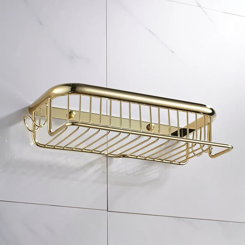 Luxury Shower Bathroom Accessories Set, Towel Ring, Paper Holder, Coat Hook, Toilet Brush, Polished Gold, Bath Hardware
