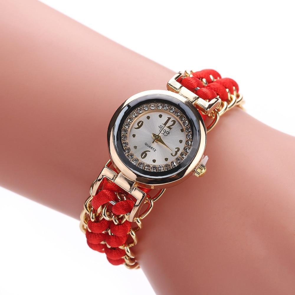 Women Handmade Bracelet Watches Rope Beads Knitting Adjustable Wristwatches Gift For Women and Lady and Girls